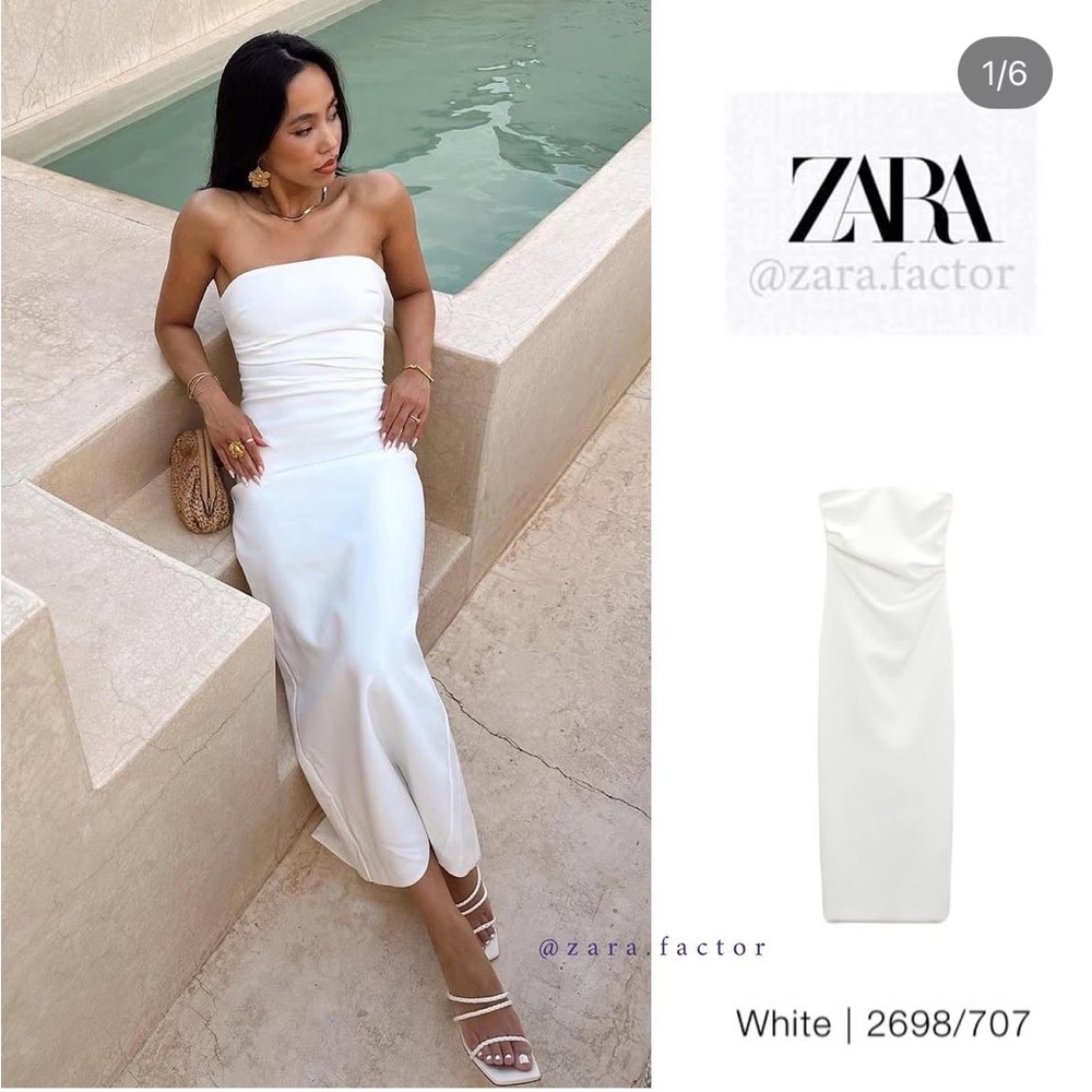 Zara White Strapless Midi Dress
